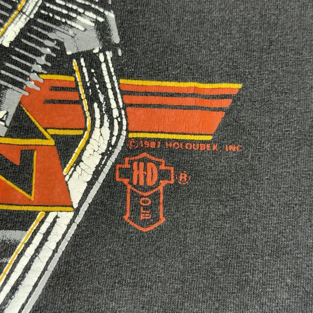 Vintage 80s 1987 Harley Davidson V-Twin Shirt Holoubek Hanes XL Fade